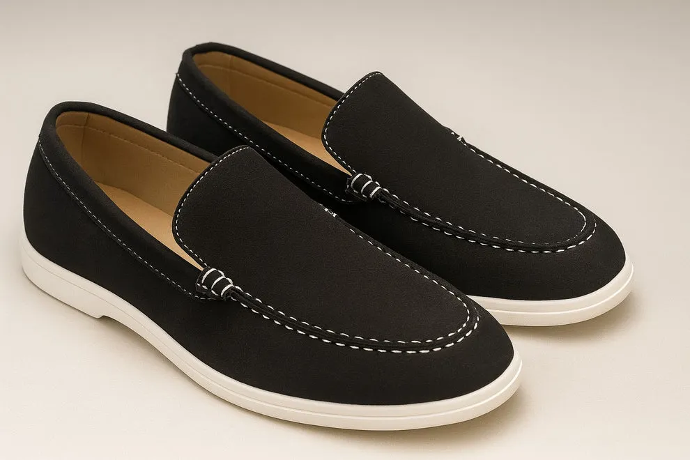 BLACK SUEDE WHITE SOLE MOCCASION (6-39)
